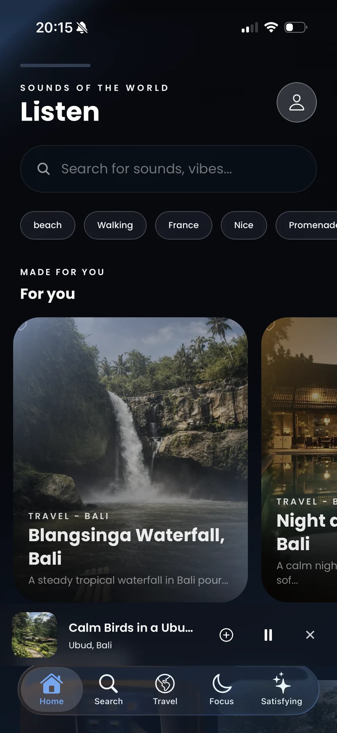 Listen app home screen — Sounds of the World