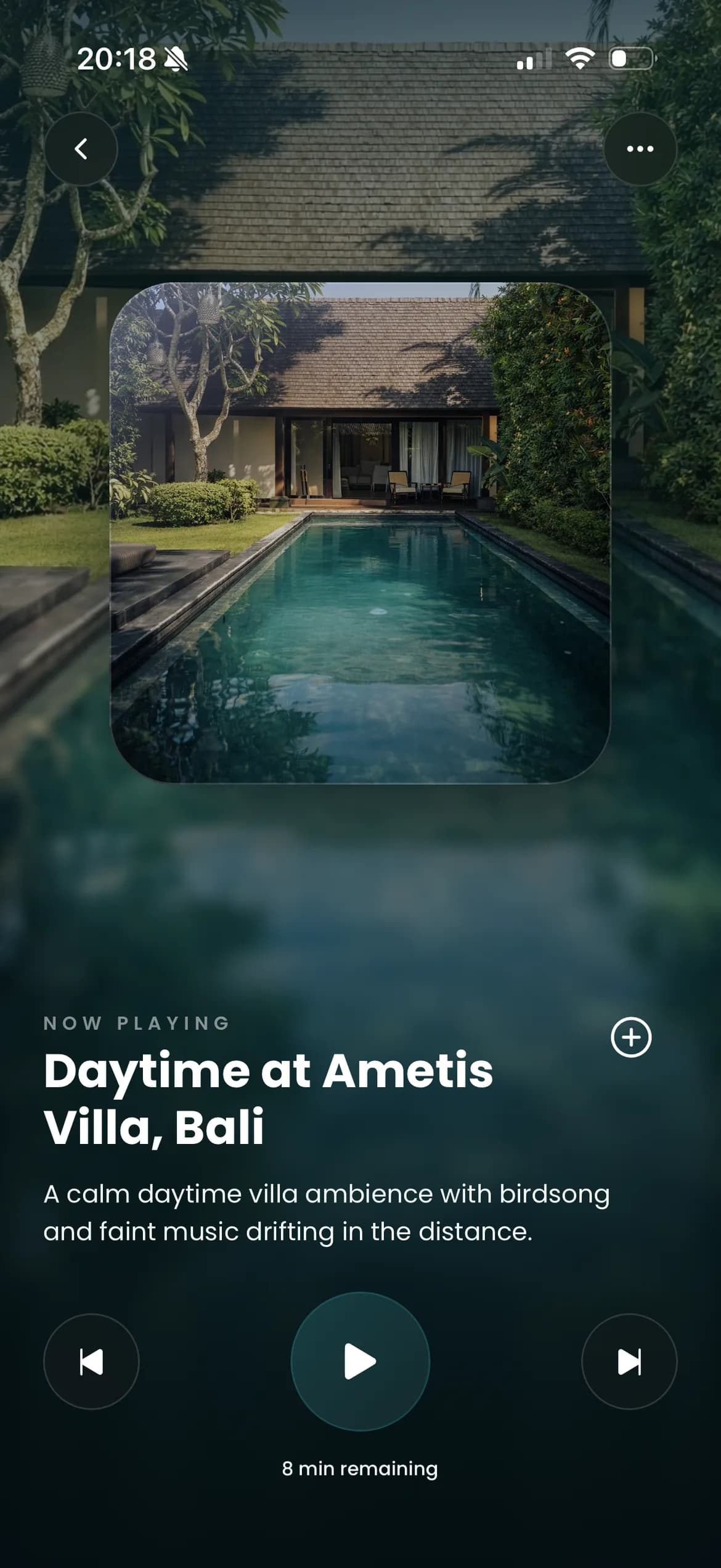Listen full-screen player playing a Bali villa scene