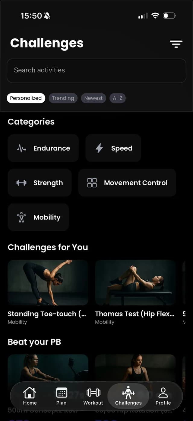 Omnia challenges screen showing pillar categories and recommended challenges