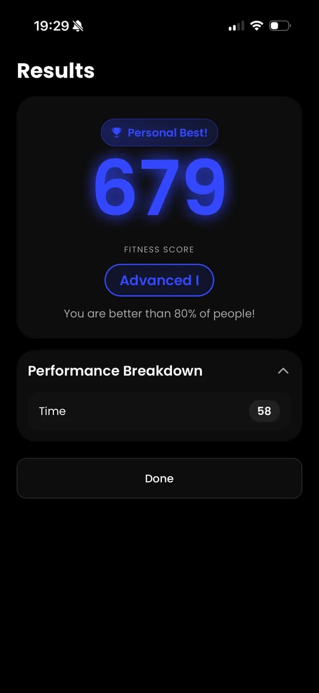 Omnia results screen showing a personal best score with Advanced tier