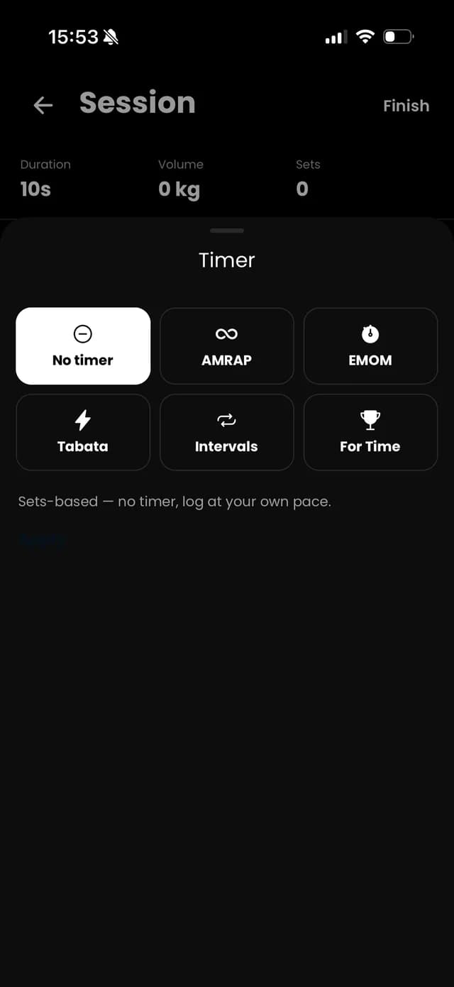 Omnia session screen with warm-up and main work blocks — view 2