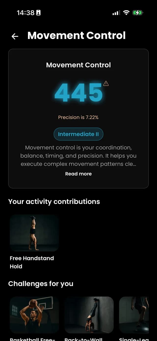 Omnia profile screen showing Fitness Score and five-pillar radar chart — view 3